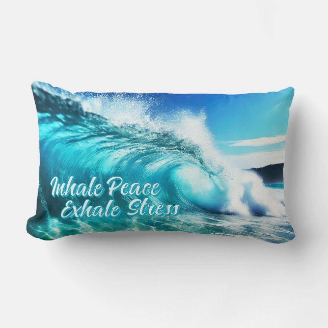 Calming Inspirational Ocean Wave Lumbar Pillow (Front)