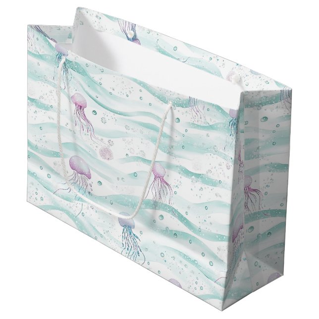 Calming Jellyfish Ocean Pattern Large Gift Bag (Front Angled)