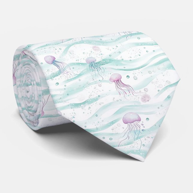 Calming Jellyfish Ocean Pattern Neck Tie (Rolled)
