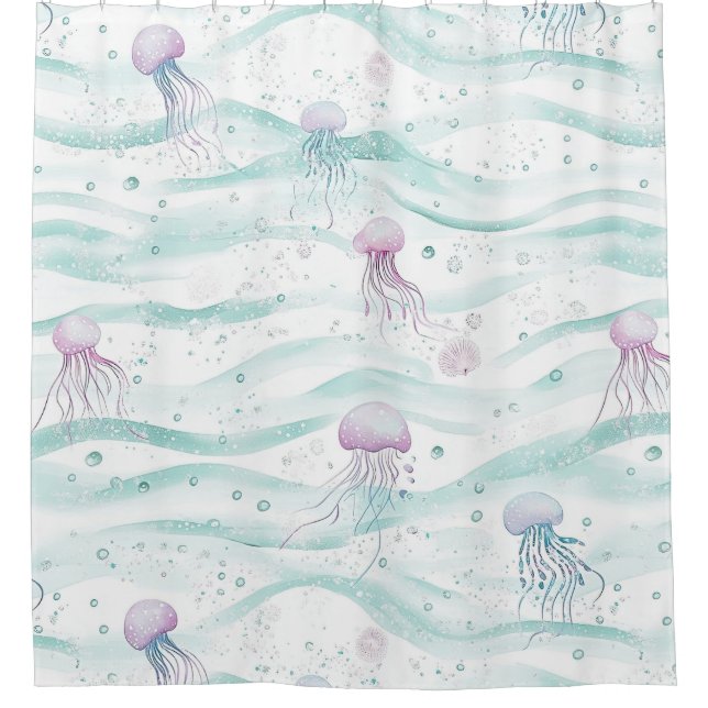 Calming Jellyfish Ocean Pattern Shower Curtain (Front)