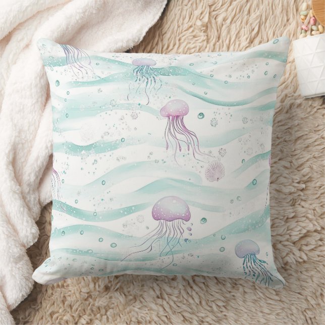 Calming Jellyfish Ocean Pattern Throw Pillow (Blanket)