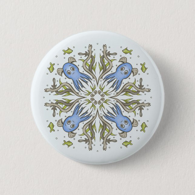 Calming Kawaii Octopus Kaleidoscope - Ocean Dreams Button (Front)