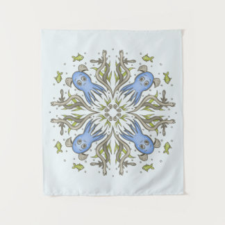 Calming Kawaii Octopus Kaleidoscope - Ocean Dreams Tapestry