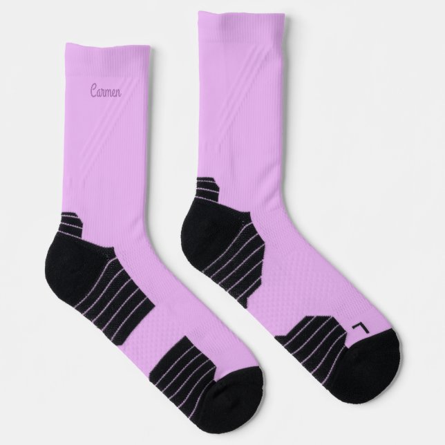 Calming Lavender Solid Color Name Athletic  Socks (Right)