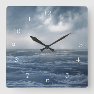 Calming Ocean Waves Sea Crest Dark Clouds Square Wall Clock