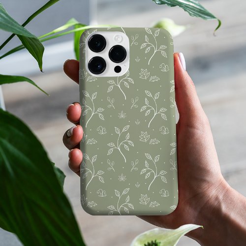 Calming Olive Green Leafy Floral Pattern iPhone 13 Pro Max Case