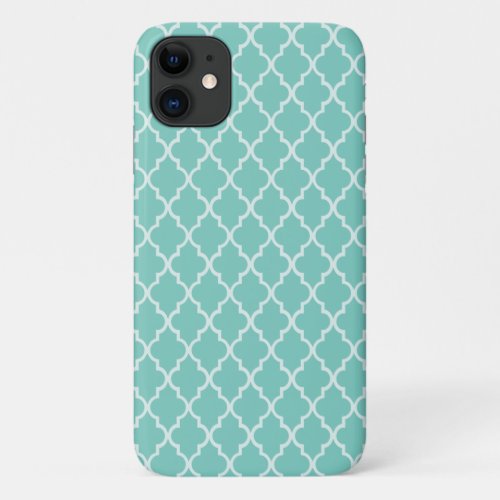 Calming  Peaceful Pattern Mint White Quatrefoil iPhone 11 Case