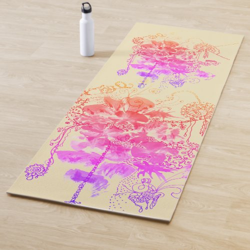 Calming Pink and Purple Floral Yoga Fitness Mat