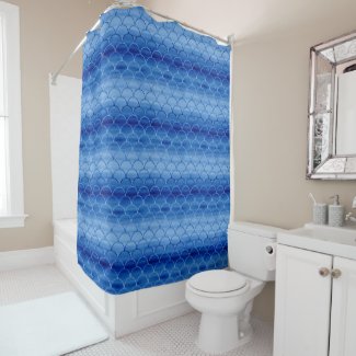 Calming Prussian Blue Painted Scale Pattern Shower Curtain