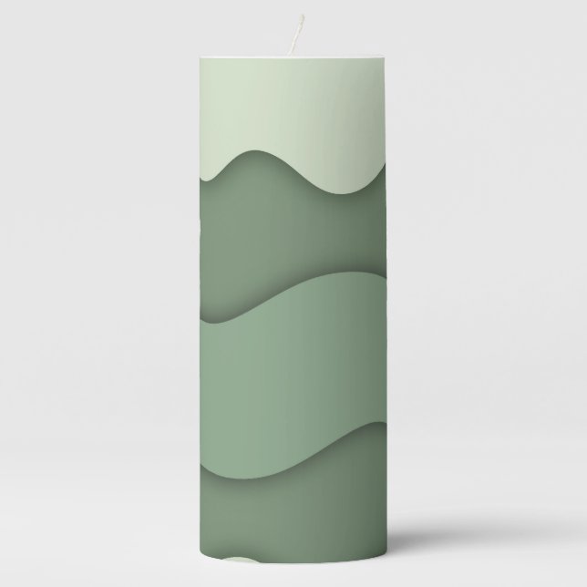 Calming Sage Green Wave Pattern Candle (Front)