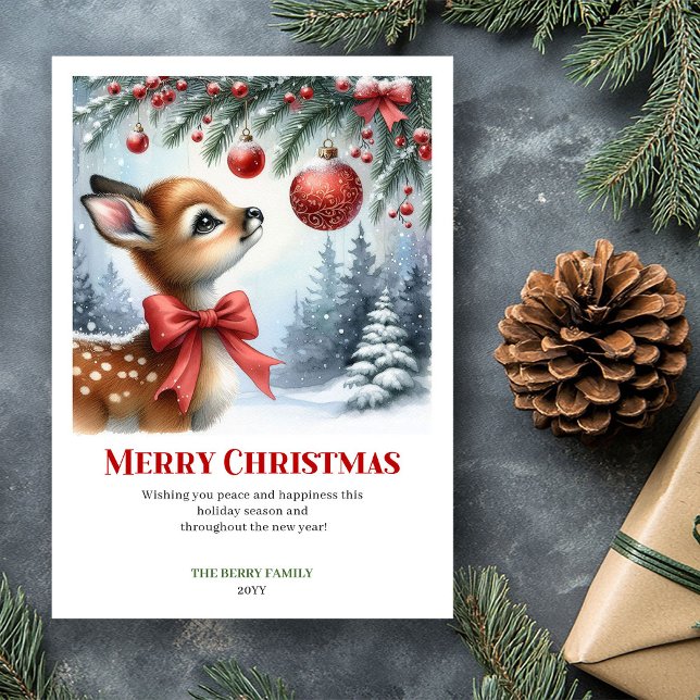 Calming Snowy Fawn Watercolor Christmas Greeting  Holiday Card (Calming Snowy Fawn Watercolor Christmas Greeting Christ)