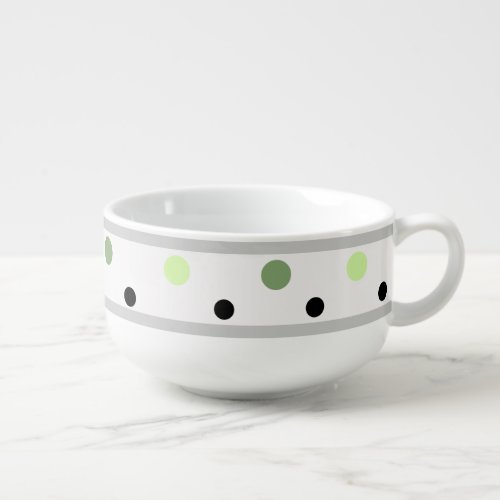 Calming Soft Green Black Polka Dots Soup Mug