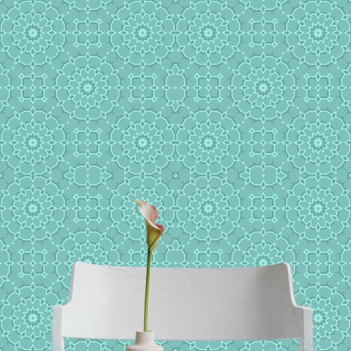 Calming Teal Intricate Geometric Mandala Pattern Wallpaper