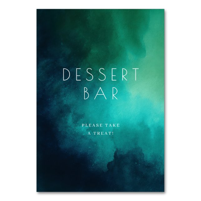 Calming Teal Watercolor Dessert Bar Sign Table Number (Front)