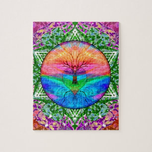 Calming Tree of Life in Rainbow Colors Jigsaw Puzzle