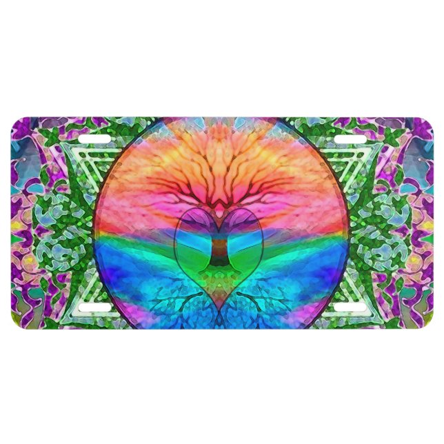 Calming Tree of Life in Rainbow Colors License Plate (Front)