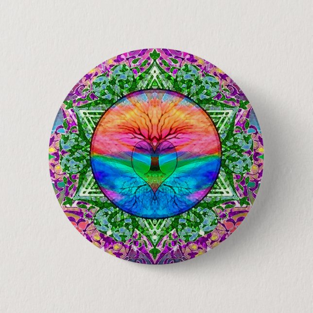 Calming Tree of Life in Rainbow Colors Pinback Button (Front)