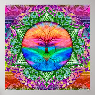 Calming Tree of Life in Rainbow Colors Poster
