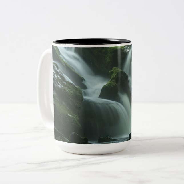 Calming Waterfall Two-Tone Coffee Mug (Front Left)