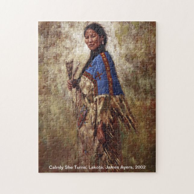 Calmly She Turns, Native American woman puzzle (Vertical)