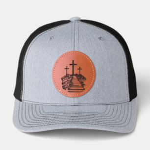 Calvary Golgotha it is finished Modern Christian Leather Patch Hat