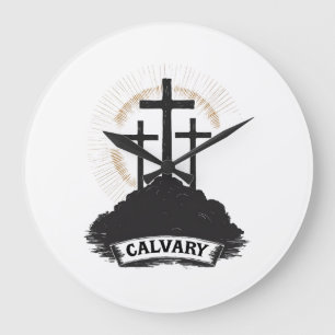 Calvary Hill Jesus Vintage Engraving Faith Tee (1) Large Clock