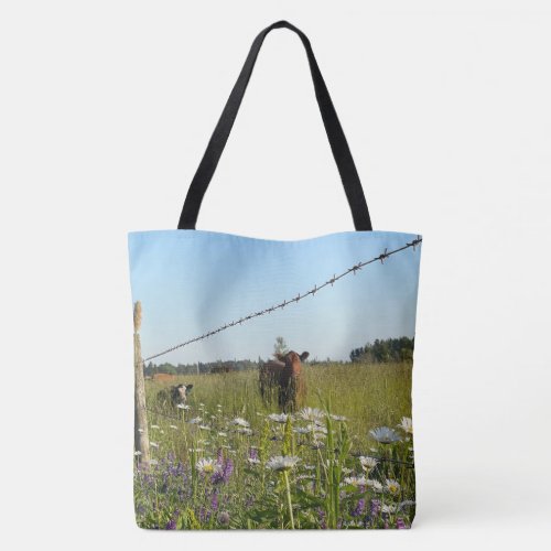 Calves Amongst The Wildflowers Tote Bag