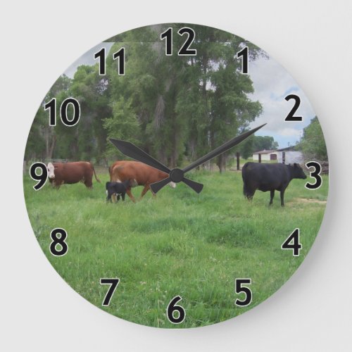 Calves and Cows in Pasture Large Clock