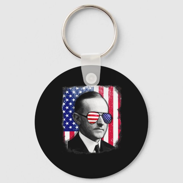 Calvin Coolidge Us Flag 4th Of July  Keychain (Front)