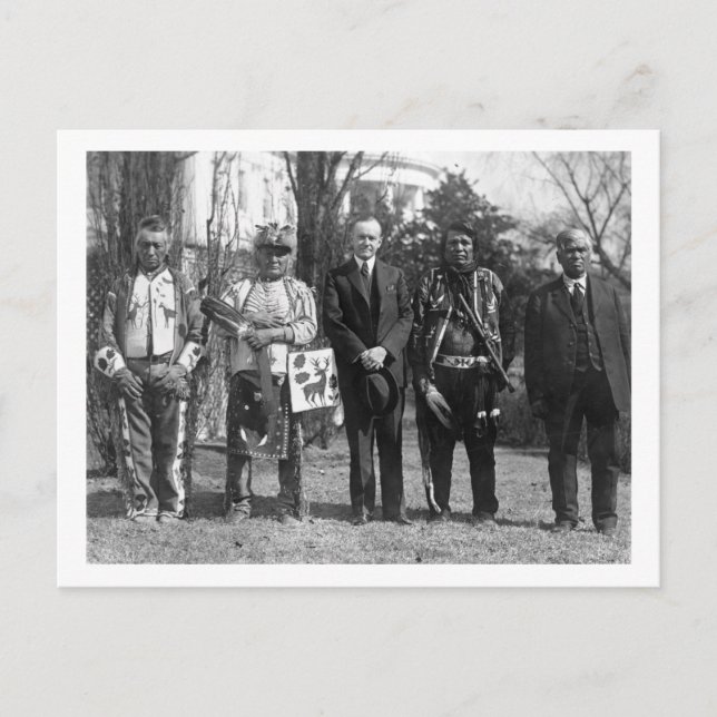 Calvin Coolidge with Osage Indians Photograph Postcard (Front)