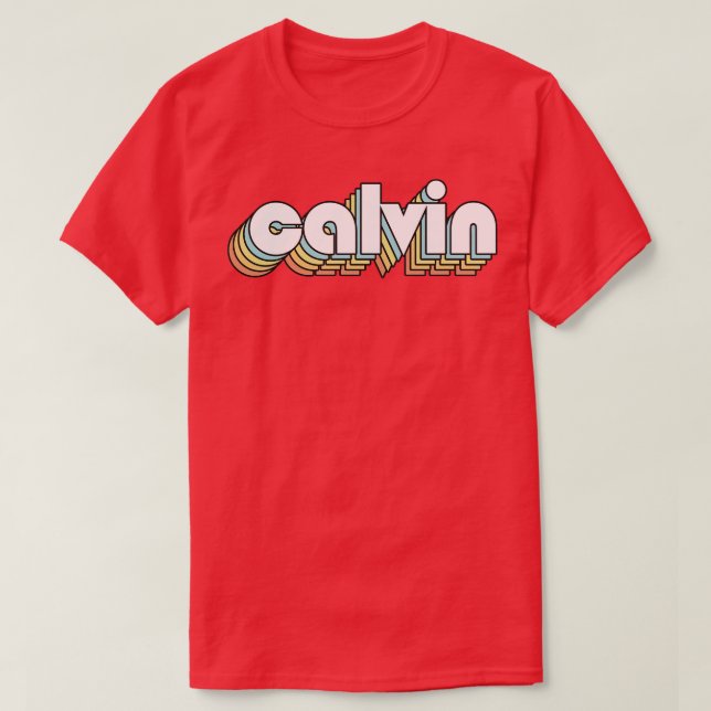 Calvin Retro Rainbow Typography Faded Style T-Shirt (Design Front)
