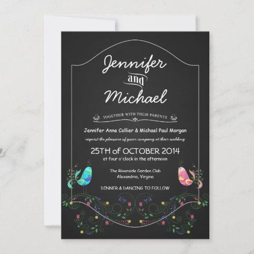 Calypso Love Birds Chalkboard Wedding Invitations