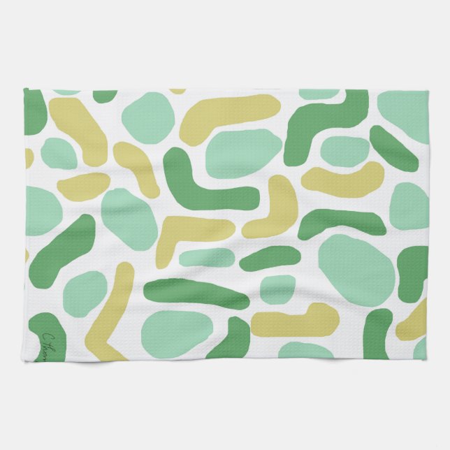 Calypso Modern Abstract Green Lime Gold  Kitchen Towel (Horizontal)