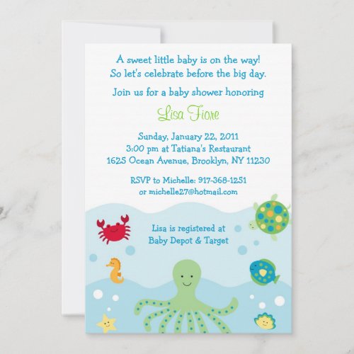 Calypso Sea Creature Ocean Baby Shower Invitations