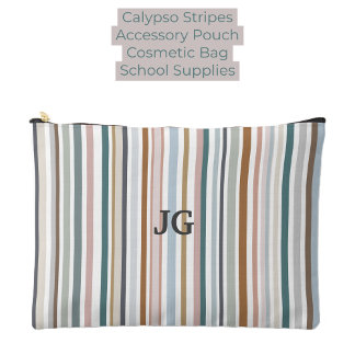 Calypso Stripes Colorful Teal Pink Gray Tan Blue Accessory Pouch
