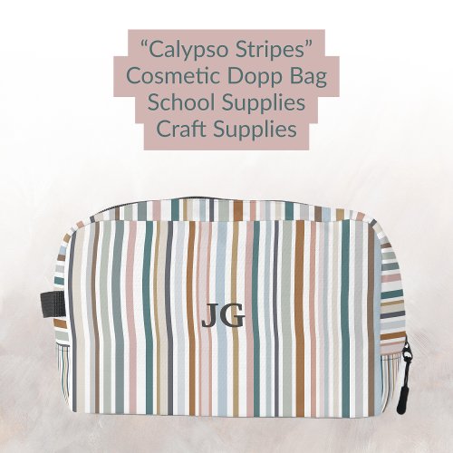 Calypso Stripes Colorful Teal Pink Gray Tan Blue Dopp Kit