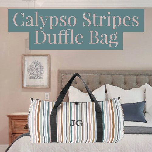 Calypso Stripes Colorful Teal Pink Gray Tan Blue Duffle Bag