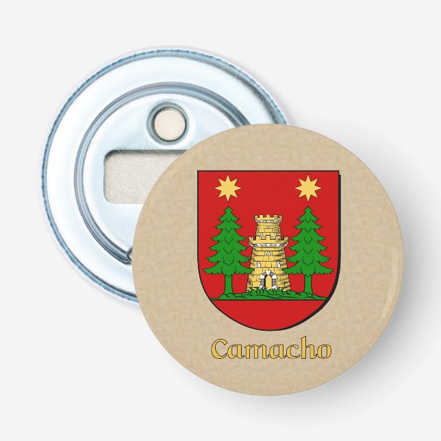 Camacho Heraldic Arms on Parchment Style Back Bottle Opener (Front)