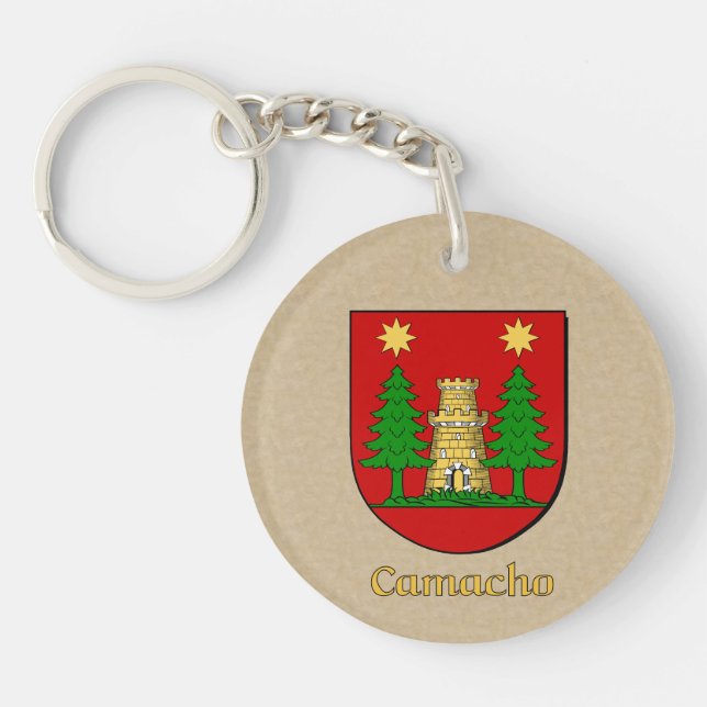 Camacho Historical Shield with Flag of Spain Keychain (Front)