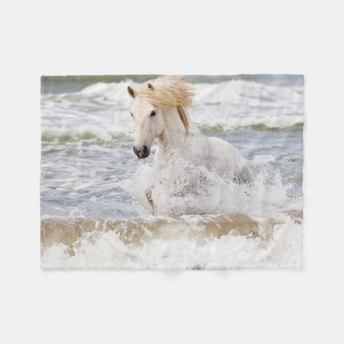 Camargue Horse in the Surf Fleece Blanket