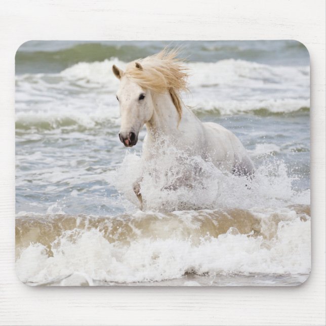 Camargue Horse in the Surf Mouse Pad (Front)