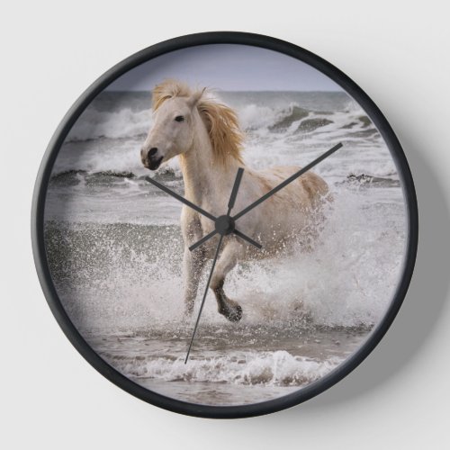 Camargue Horse Running out of Surf Clock