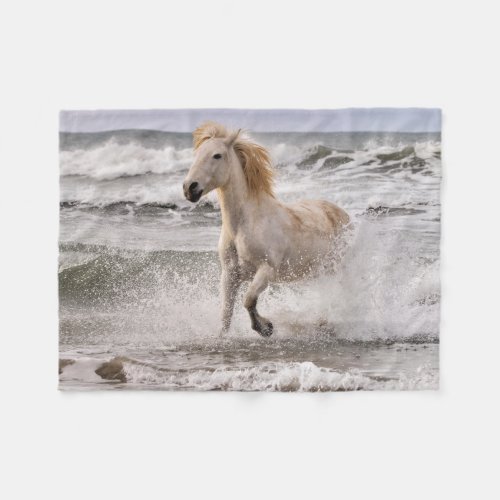 Camargue Horse Running out of Surf Fleece Blanket