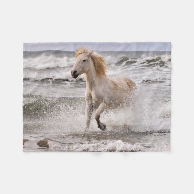 Camargue Horse Running out of Surf Fleece Blanket (Front (Horizontal))