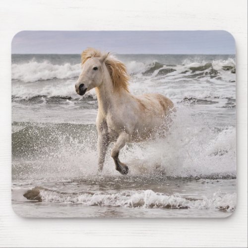 Camargue Horse Running out of Surf Mouse Pad