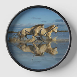 Camargue Horses and Reflection, Southern France Clock
