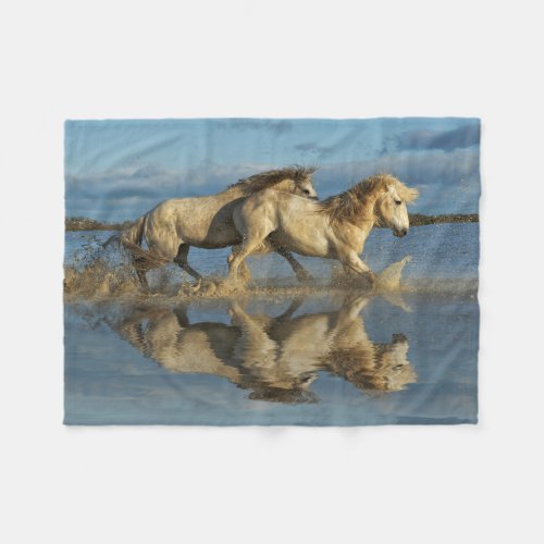 Camargue Horses and Reflection Southern France Fleece Blanket