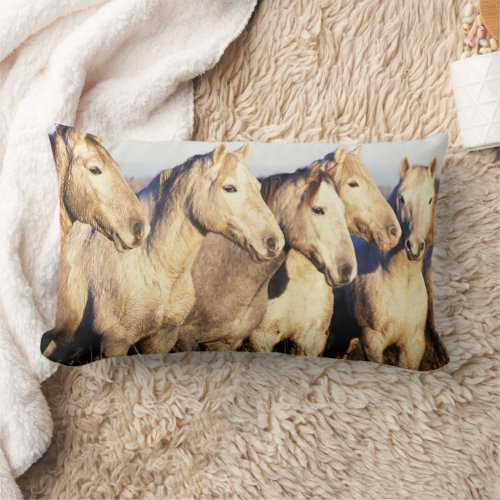 Camargue Horses Eguus caballus Lumbar Pillow