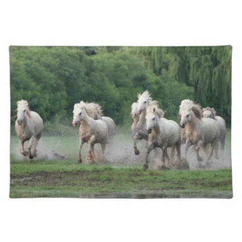Camargue Horses Running in Water Cloth Placemat