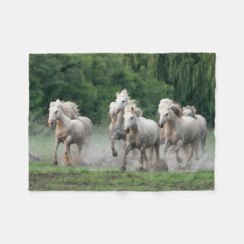 Camargue Horses Running in Water Fleece Blanket